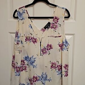 MichelStudio Collection Sleeveless Dressy Tank Cream and Flowers Size 20